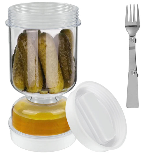 Picklesburk med gafflar, torr och våt dispenser, pickles och oliver, timglasburk, gurkabehållare för kök, juiceseparatorverktyg