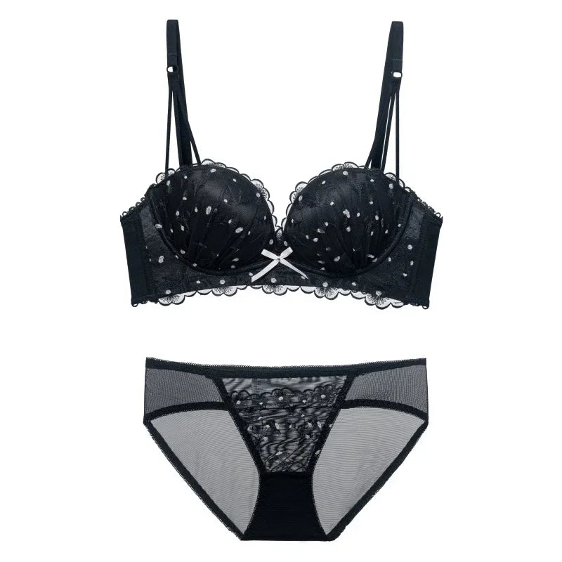 Designer fransk spets-BH - Lätt lyxig bygelfri push-up, anti-slapp broderad bralette för kvinnor eleganta vinterunderkläder