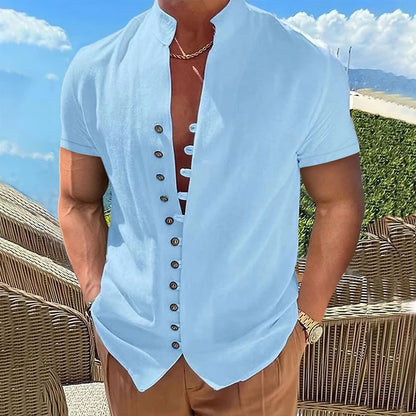 Sommar Kortärmade Skjortor För Herr Vita Formella Skjortor Sociala Kläder Casual Bomull Linne Toppar Strandblusar Herrkläder