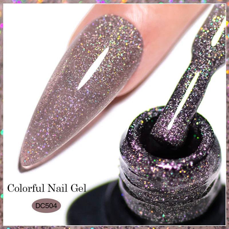 7ml Champagne Guld Silver Reflekterande Nagelgellack Glittrande Skinande Glitter Rosa Röd Nageltillbehör Semi-permanent Gellack