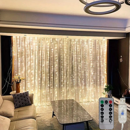 Jul LED-gardinljusslinga USB-driven 8 lägen Jul Nyårsfestljus Hem Bröllop Födelsedag Rumsdekor Estetisk