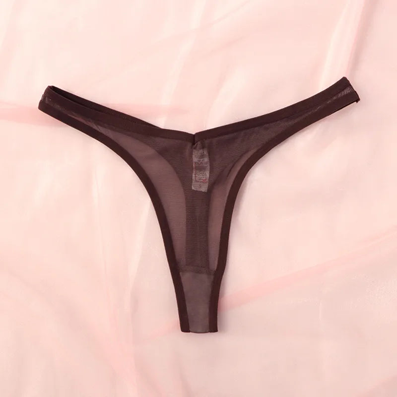 Sömlösa stringtrosor för kvinnor, små tangas, sexiga stringtrosor, genomskinliga nätsträngar, mjuka T-back-underkläder, Tangalar T-trosor