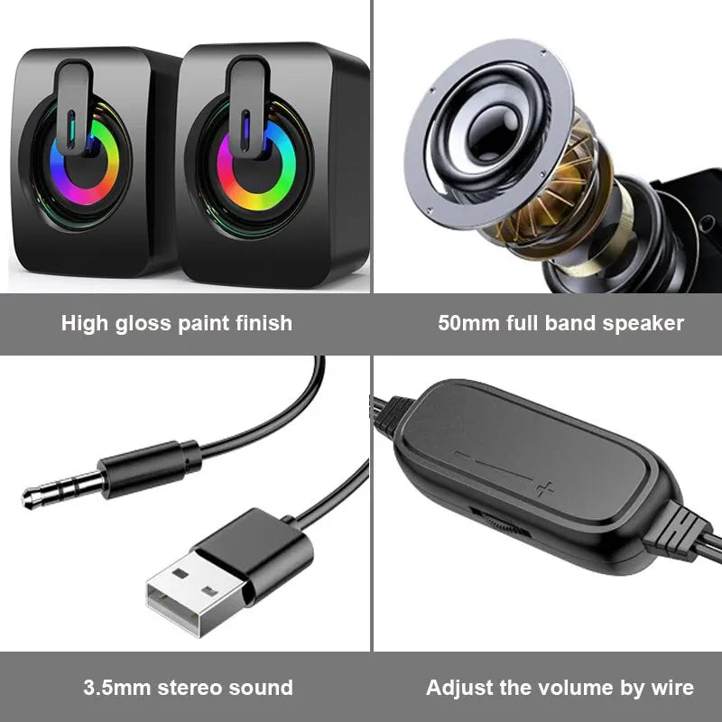 PC Bärbar Datorhögtalare PC Ljudlåda HIFI Stereo Mikrofon USB Kabelansluten Caixa De Som med LED RGB-ljus För Stationär Dator