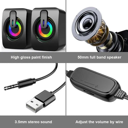 PC Bärbar Datorhögtalare PC Ljudlåda HIFI Stereo Mikrofon USB Kabelansluten Caixa De Som med LED RGB-ljus För Stationär Dator
