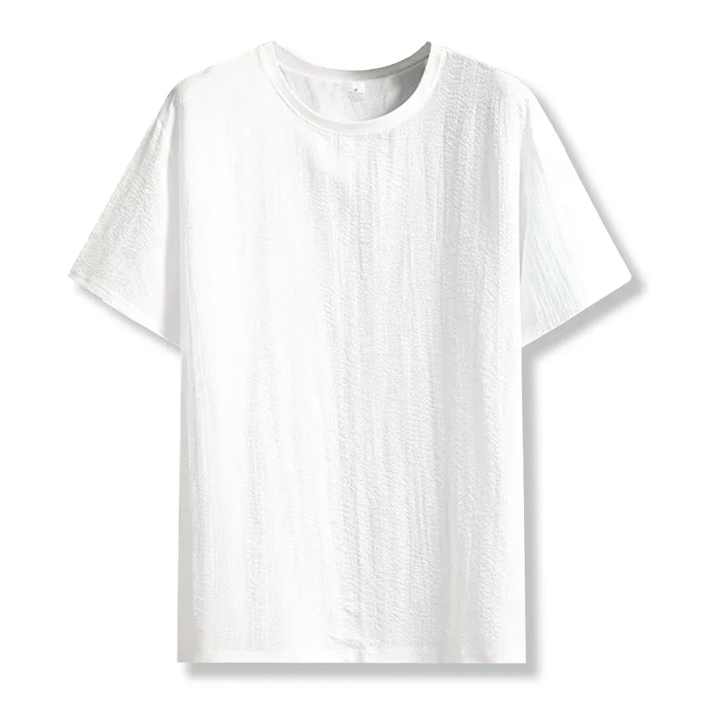 Ny herr casual t-shirt med rynkor, sommar, halvärmad, lös mode-t-shirt, enfärgad, snygg, kortärmad