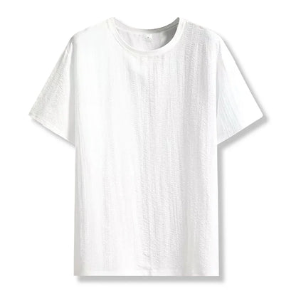 Ny herr casual t-shirt med rynkor, sommar, halvärmad, lös mode-t-shirt, enfärgad, snygg, kortärmad
