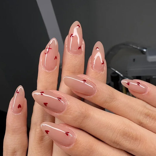 24 st/set Sweet Love lösnaglar med gradient French Press on-naglar återanvändbara korta heltäckande nageltippar för kvinnor grossist