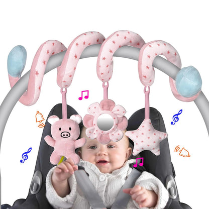 Bilbarnstol Spädbarn Spiralaktivitet Hängande Leksaker Barnvagnsstång Spjälsäng Bassinet Mobil med Spegel BB Squeaker och Skalror