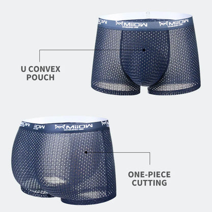 MiiOW 3 st. issilkesunderkläder för män, boxershorts, sexiga, nät, andningsbara, antibakteriella, herrkalsonger, L-4XL, herrboxershorts