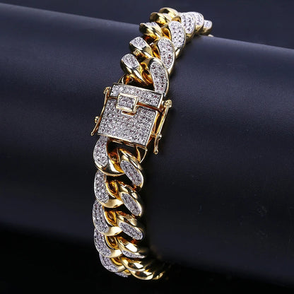 Lyxigt Iced Out kubansk länkkedja armband för män belagda kristaller hiphop-smycken rostfritt stål bling bling armband present