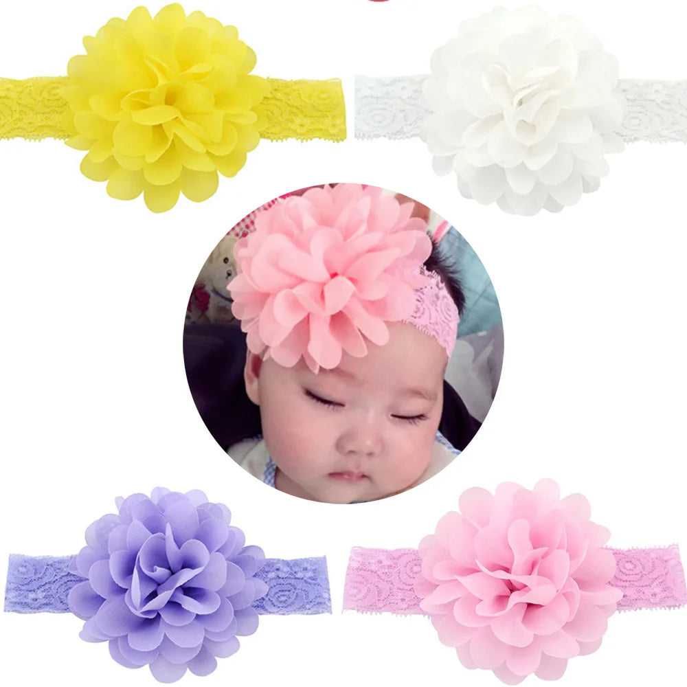 Babyhårband Flickor Chiffong Blomma Blommig Bandage Nyfödd Huvudbonad Spädbarn Barn Småbarn Hårtillbehör Fotograferingsrekvisita
