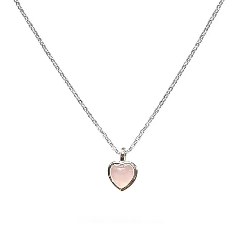 Nytt sött charm 925 sterlingsilver rosa hjärta kristallhänge halsband för kvinnor flickor nyckelbenskedja smycken accessoarer gåva