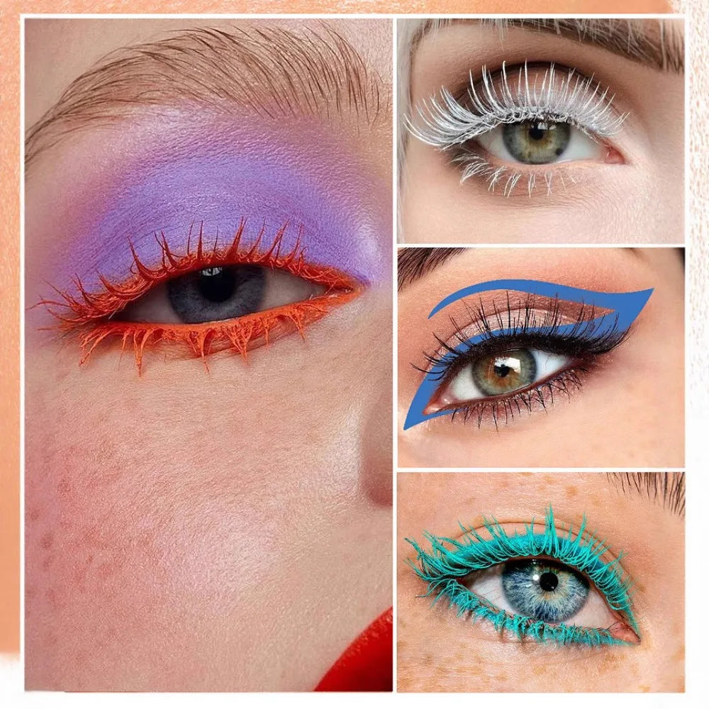 Silkesfibermascara Färgglad Ultrafin Borste Förlänger Ögonfransar Vattentät Varaktig Snabbtorkande Grön Rosa Böjande Mascara Makeup