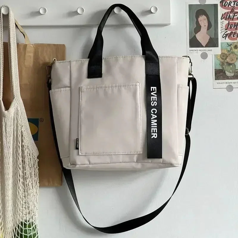 Ny Casual Tote Stor Kapacitet Axelväska Nylon Vattentät Canvas Handväska Enkla Mode Messenger Väskor För Skolflickor