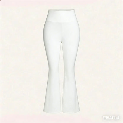 Moderiktiga vita högmidjade utsvängda yogaleggings för kvinnor slim fit vida benbyxor stretchiga andningsbara vardagsbyxor för yoga dagligen