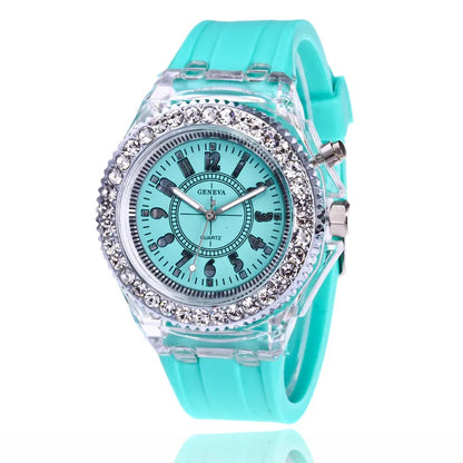 LED-ljusblixt lysande klockor kvinnor män pojkar flickor silikon armbandsur mode strass klocka barn barn relogio saati