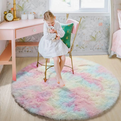 Supermjuk plyschrund matta, fluffig vit matta för vardagsrum, heminredning, sovrum, barnrum, dekoration, salong, tjock luggmatta