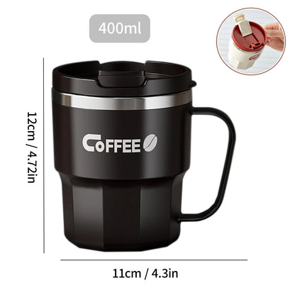 WORTHBUY 304 rostfritt stål dubbelväggig isolerad kaffekopp med handtag bärbar student läckagesäker vattenkopp mjölkkaffemugg