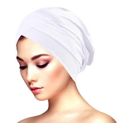Ny klassisk pannkorsad turbanhatt elegant enfärgad huvudbonad huvudduk andningsbar elastisk mössa muslimsk kemohatt