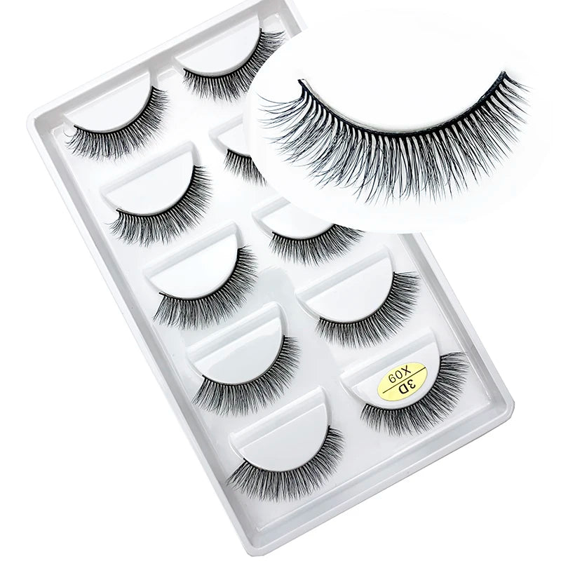 LTWEGO 5 par ögonfransar naturliga långa 3D minkfransar fluffiga volym mink lösögonfransar djurfria slingor makeup cilios