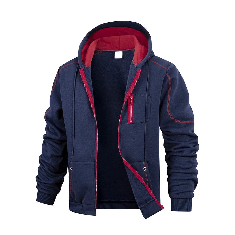 Herr Casual Sport Zipper Hoodie Coat Enfärgad Kofta Sweatshirt för Herrkläder Sportkläder Slim Fit Casual Jacka