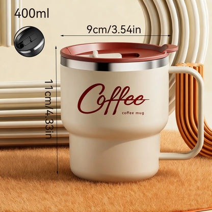 WORTHBUY 304 rostfritt stål dubbelväggig isolerad kaffekopp med handtag bärbar student läckagesäker vattenkopp mjölkkaffemugg