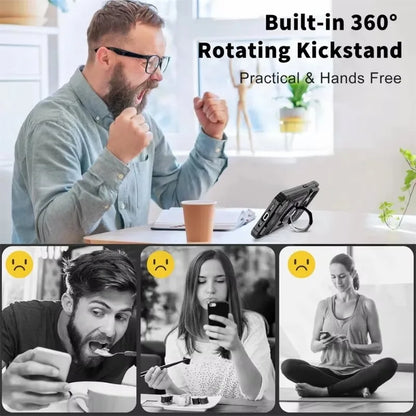 Militärkvalitetsskal för iPhone 11 13 14 15 16 Pro Max Magnetiskt roterande ringstativ Robust fallskyddande plånboksfodral