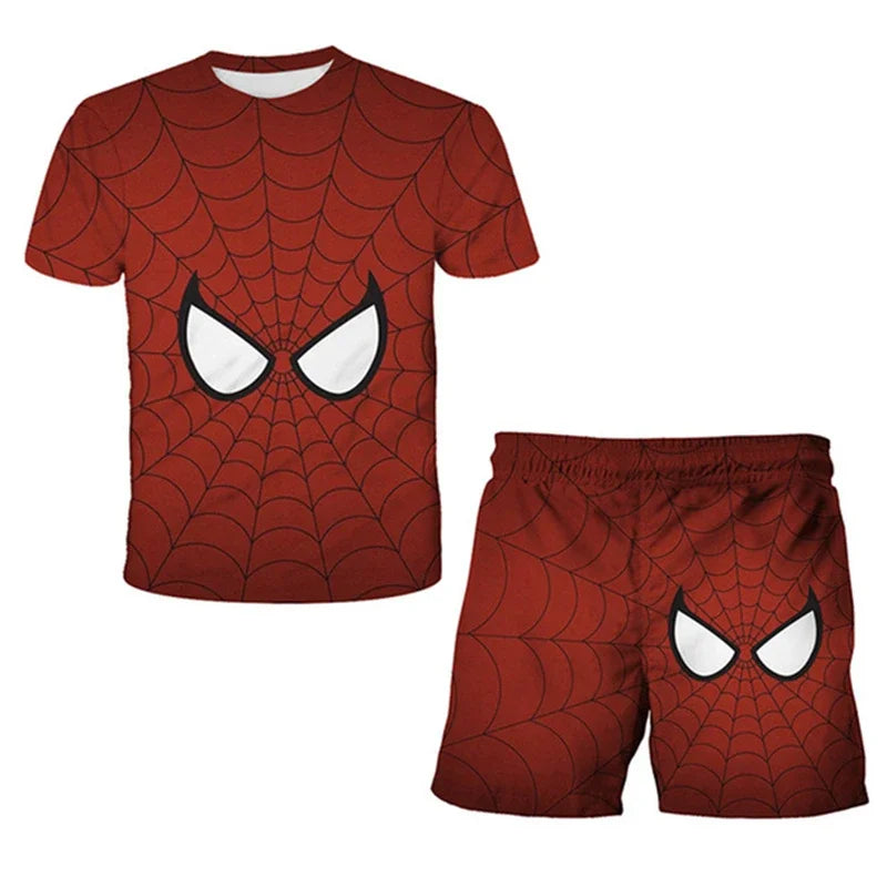 Kids Unisex Marvel Tshirt Set Summer Game Print Superhero Clothes Hulk Iron Man Short Sleeve Pants 2 Piece