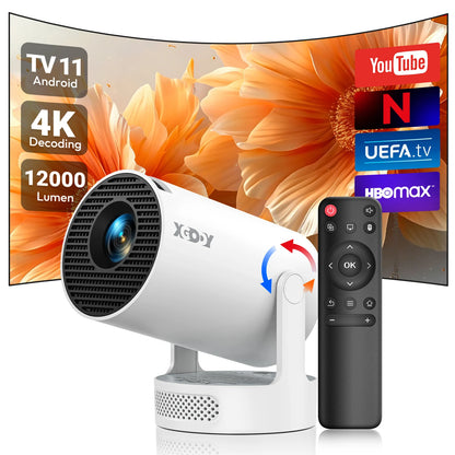XGODY 4K 1080p LED-projektor med 12000 lumen ljusstyrka, WiFi 6 Bluetooth 5.0 bärbart hemmabiosystem för underhållning