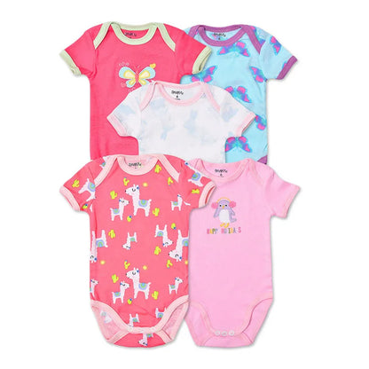 5 st 3M-24M kortärmad bomullsjumpsuit med vingar, spädbarnsbody