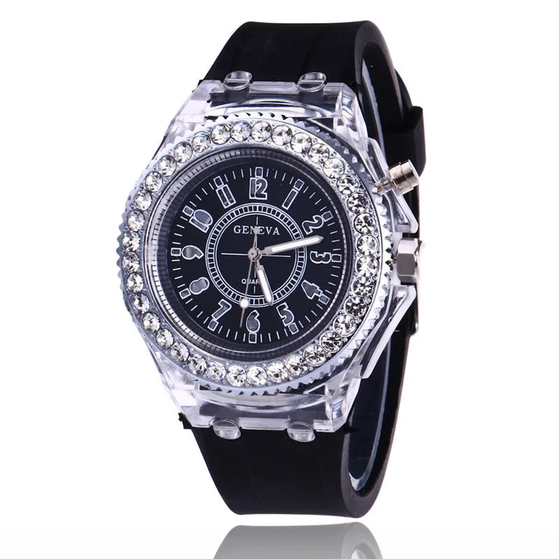 LED-ljusblixt lysande klockor kvinnor män pojkar flickor silikon armbandsur mode strass klocka barn barn relogio saati