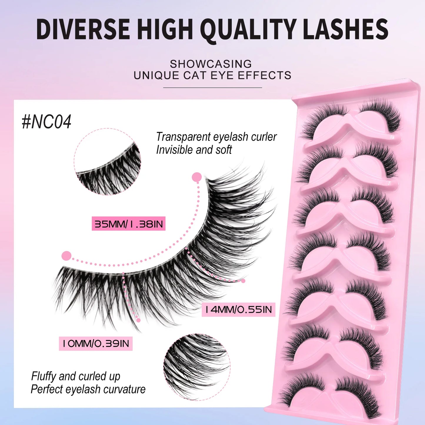VELTRINAY Kattögonfransar Naturlig volym Lösögonfransar Konstminkögonfransar Genomskinliga ögonfransband Lösögonfransar Makeup