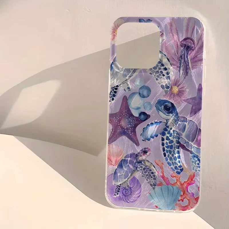Glansigt färgglatt skal med sommarmönster och havsmönster för iPhone 17 Pro 16 15 14 Plus 13 12 11 Pro Max 16E 17Air XR XS Max-fodral