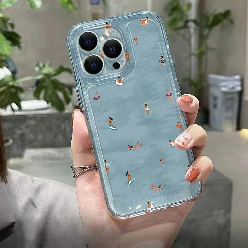 Sommarmönster med simning, genomskinligt telefonskal för Samsung Galaxy A17 A37 A57 A56 A55 A54 S26 Ultra S25 Plus S24 S23 S21 FE S22 Fodral